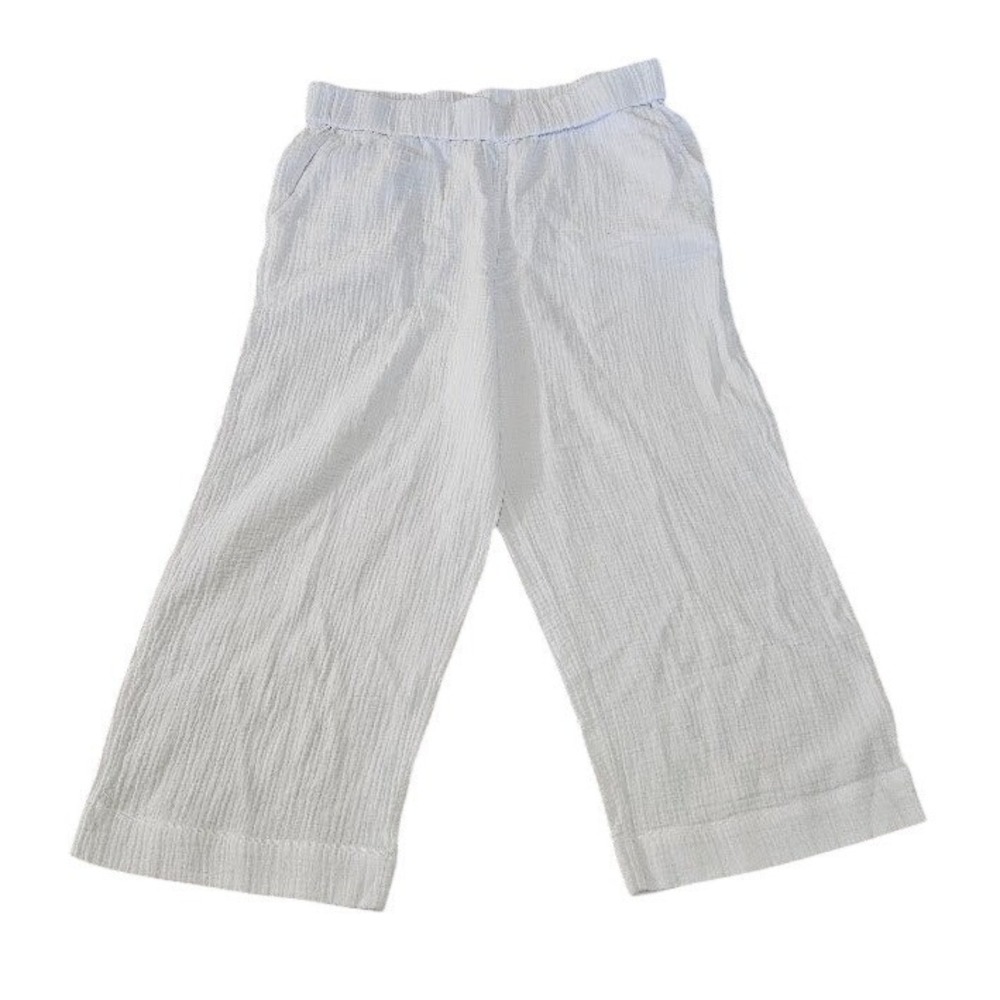Haven Well Within Womens Large White Cotton Gauze Wide Leg Cropped Pants Beach